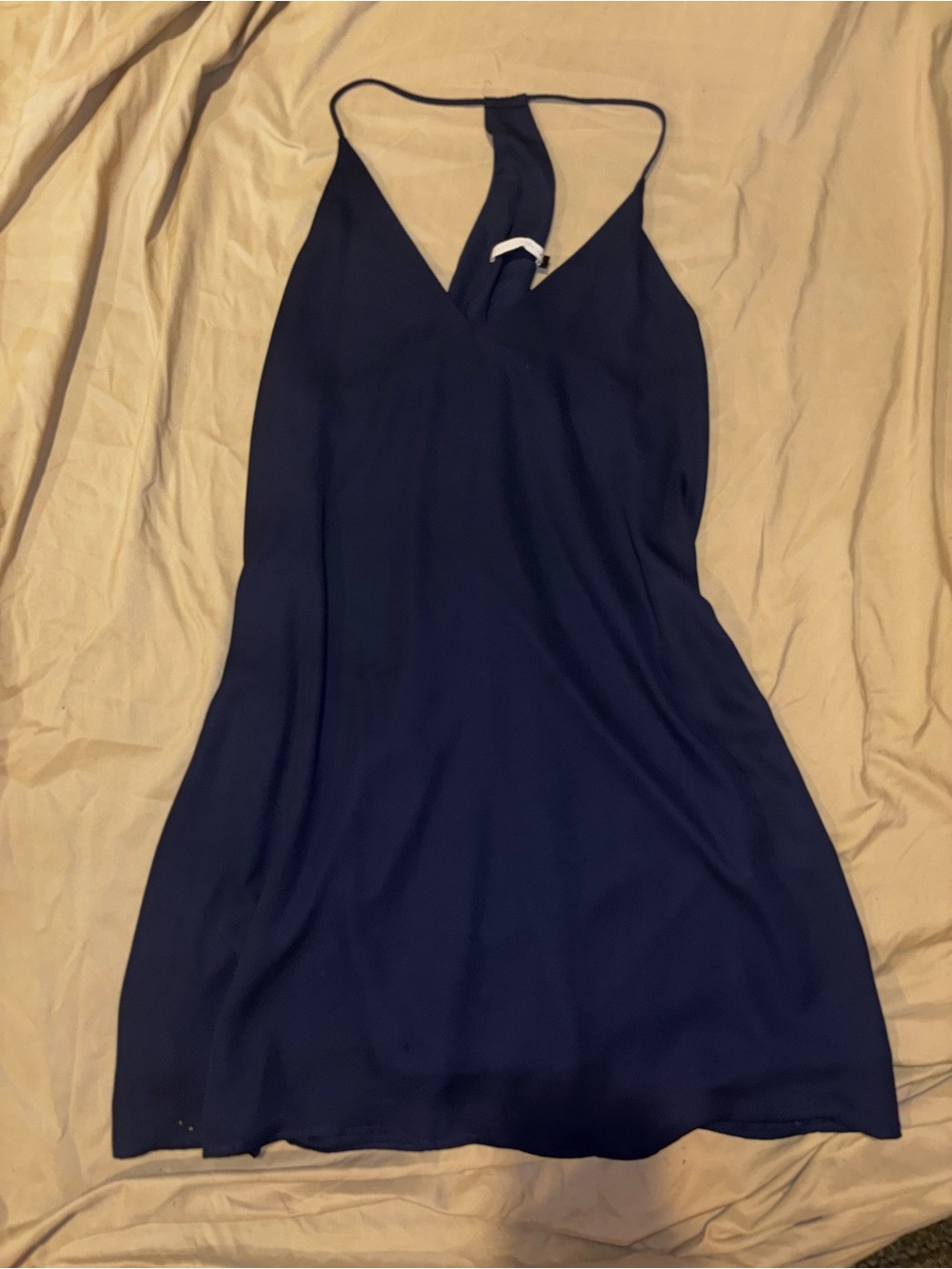 Navy Blue Mini Slip Dress - Women's V-Neck Spaghetti Strap
